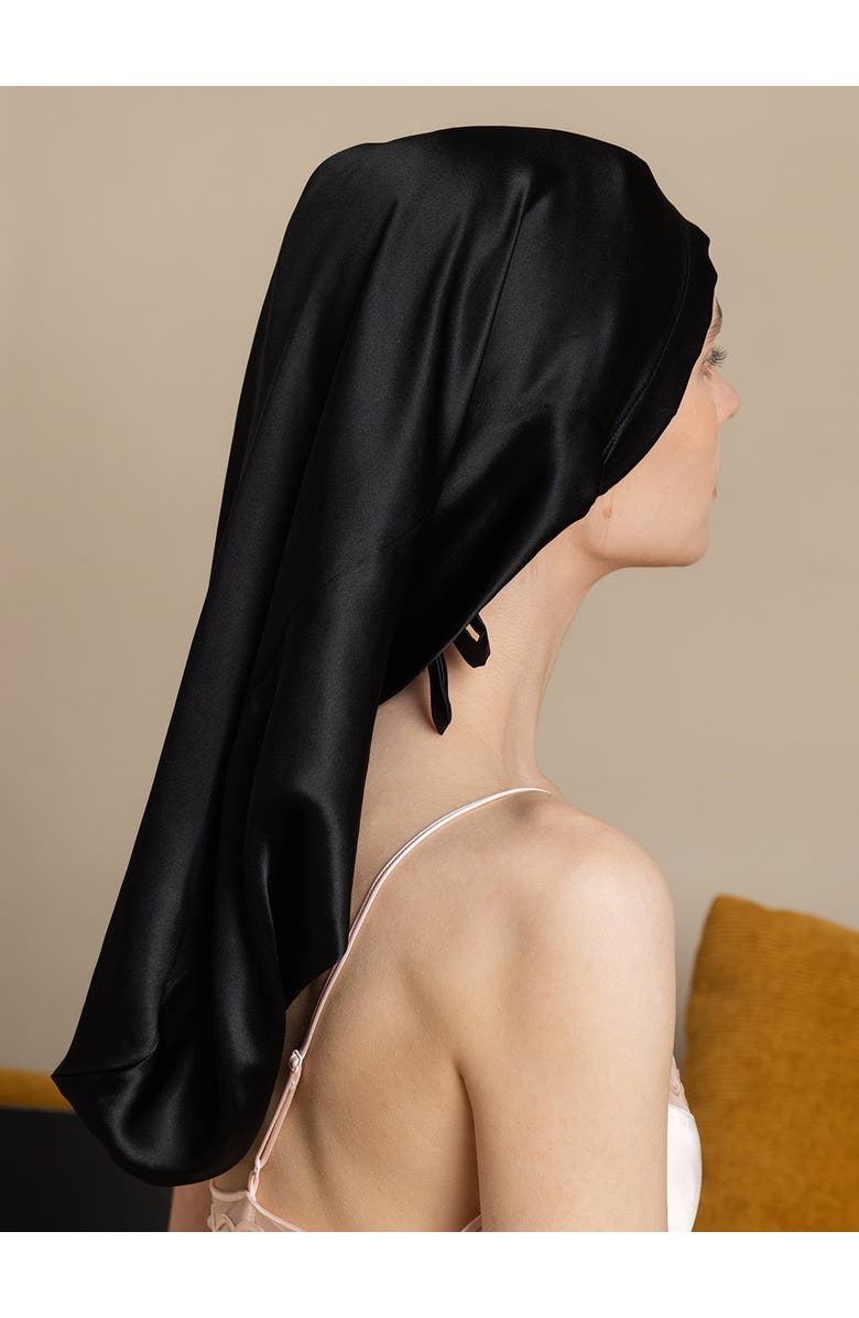 SILKSILKY Pure Silk Elegant Long Bonnet, Alternate, color, Black