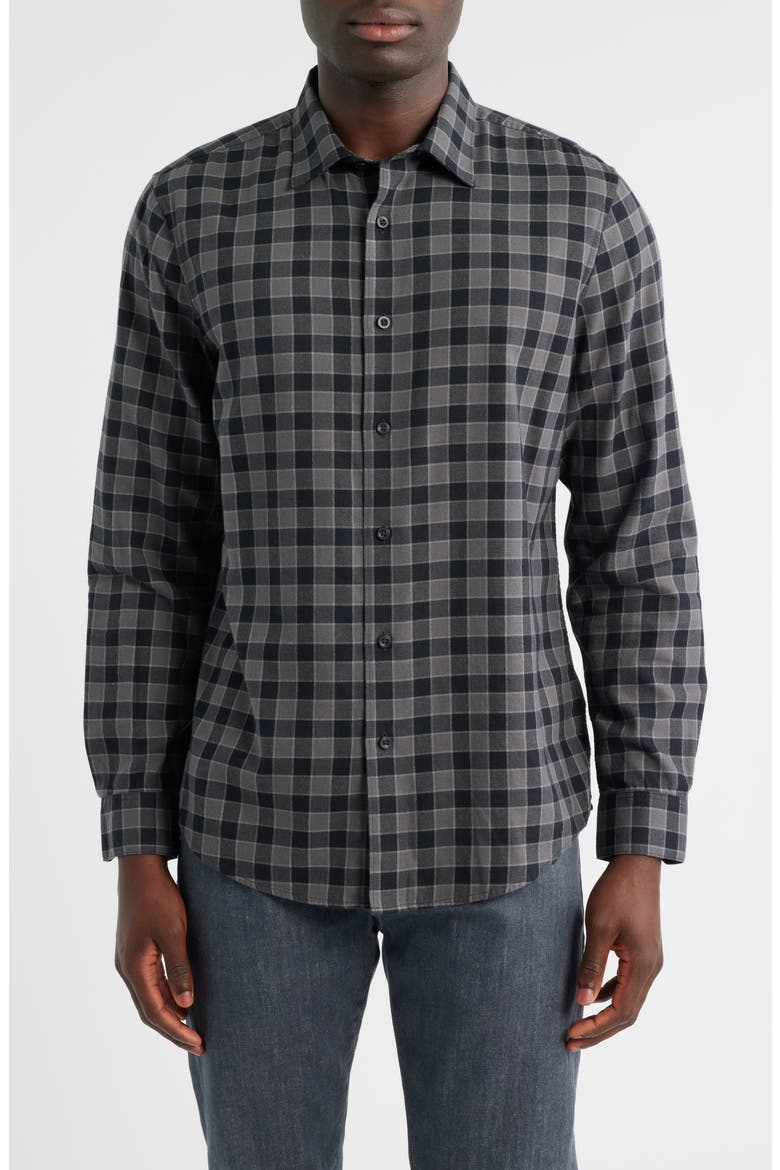 Flannel Button-Up Shirt, Main, color, GREY MAGNET CAREY CHECK