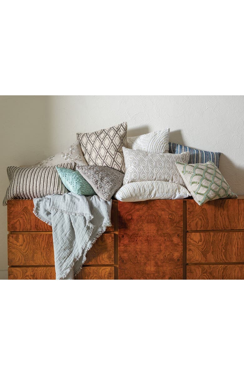 ELISABETH YORK Geometric Diamond Natural Tan Beaded Cotton Decor Throw Pillow, 18" x 18" Cover And Insert Set, Alternate, color, Grey