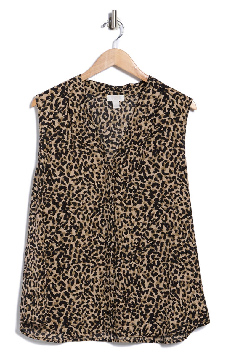 NORDSTROM RACK V-Neck Shell, Alternate, color, Black- Olive Leopard Lore