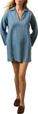 Faherty Sail Away Long Sleeve Organic Cotton & Linen Denim Mini Shirtdress