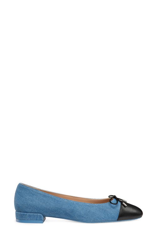 Stuart Weitzman Sleek Denim Bow Ballerina Flats In Washed/black
