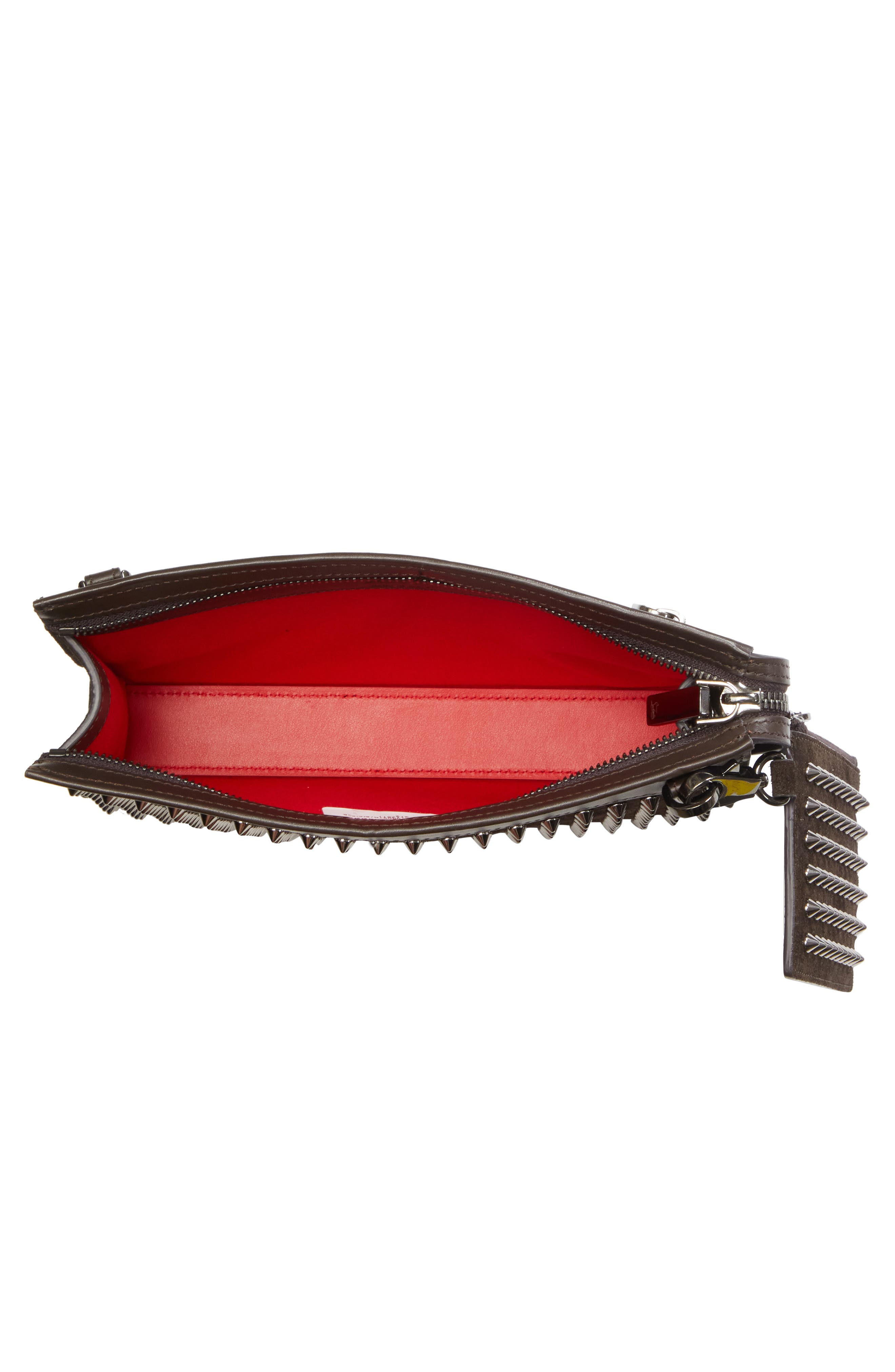 Christian Louboutin Funky Stud Suede Crossbody Bag, Alternate, color, Cafe/ Gun Metal