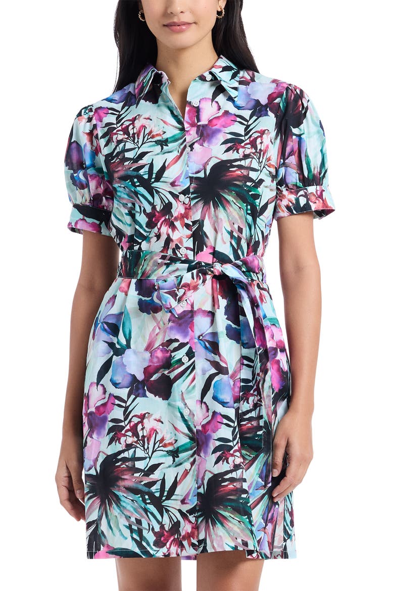 Carolina Floral Short Sleeve Cotton Shirtdress, Alternate, color, BLUE MULTI