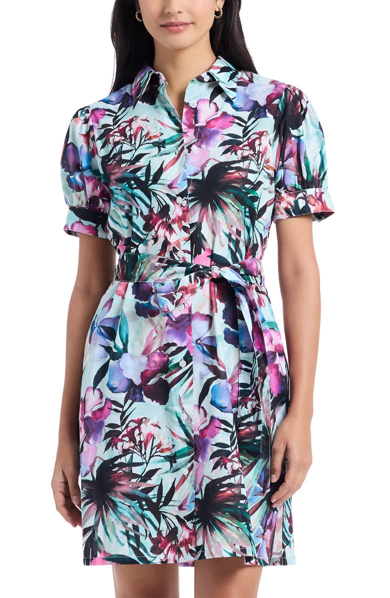 Robert Graham Carolina Floral Short Sleeve Cotton Shirtdress, Alternate, color, Blue Multi