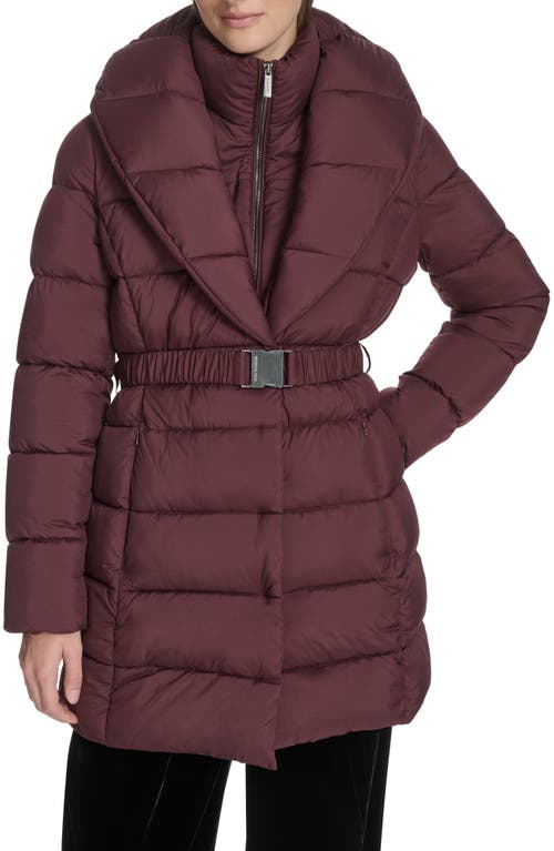 Kenneth Cole New York Water Resistant Pillow Collar Puffer Coat In Brown