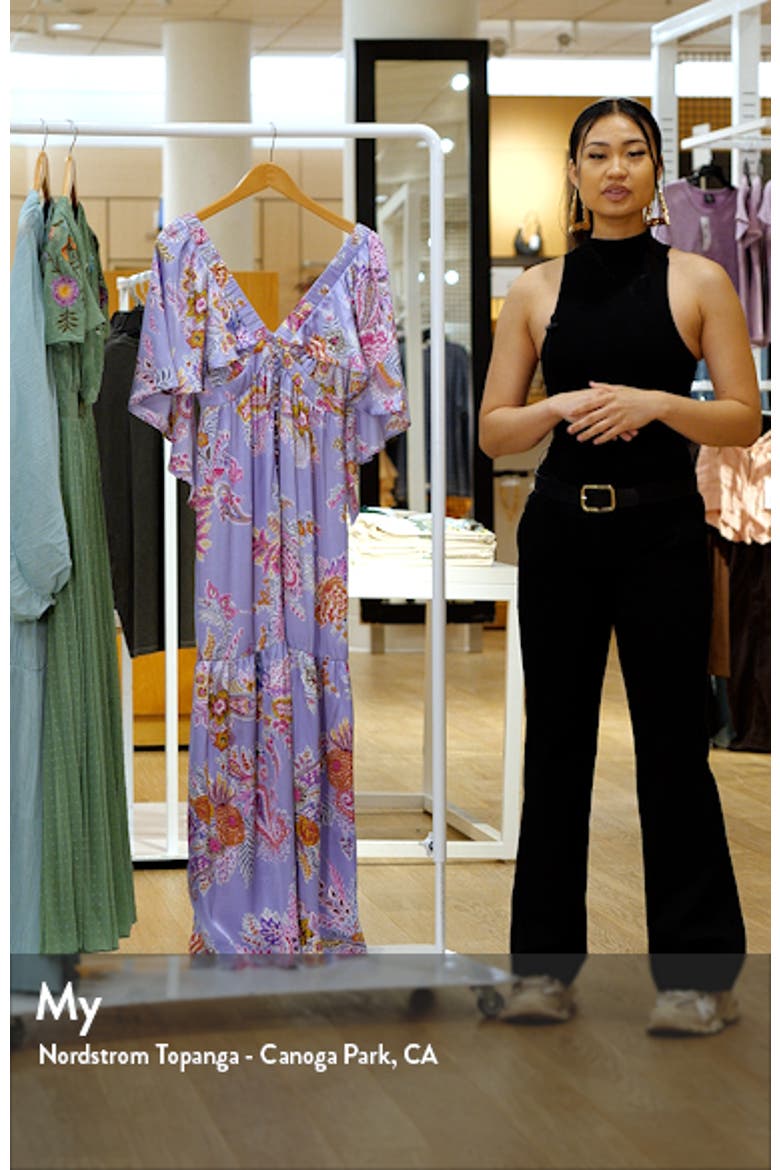 Floral Print Flutter Sleeve Satin Maxi Dress video