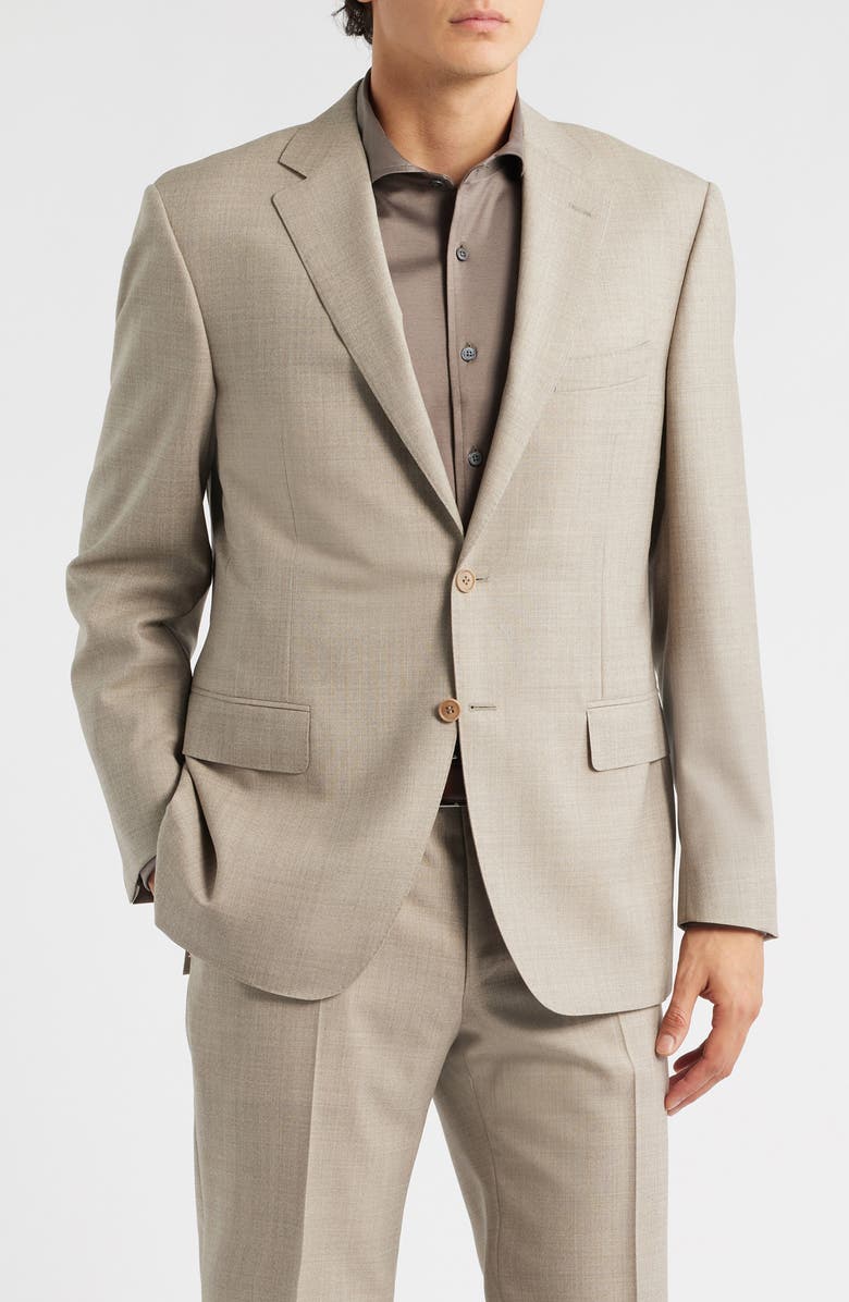 Canali Siena Regular Fit Solid Tan Wool Suit, Alternate, color, Beige