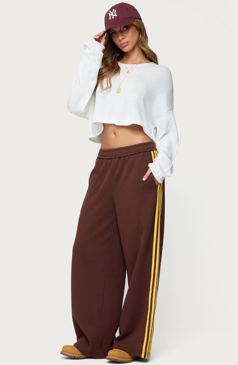 EDIKTED Sorin Side Stripe Wide Leg Sweatpants, Alternate, color, Brown