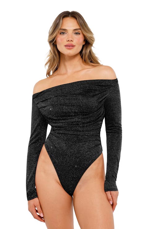 Shapewear Metallic Knit Long Sleeve Slimming Bodysuit