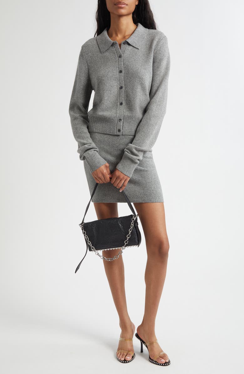 Alexander Wang Crystal Hotfix Wool Blend Polo Cardigan, Alternate, color, Heather Grey