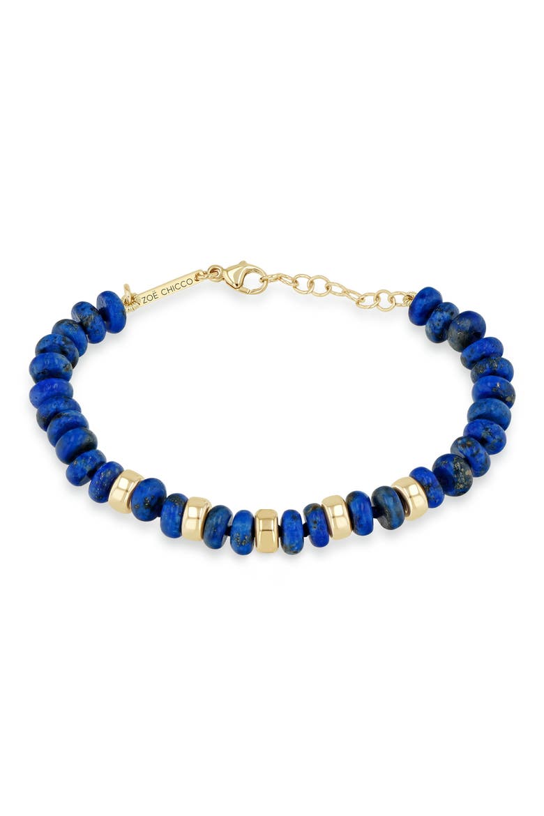 14K Yellow Gold Lapis Lazuli Beaded Bracelet, Main, color, 14K YELLOW GOLD