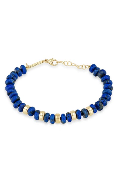 14K Yellow Gold Lapis Lazuli Beaded Bracelet