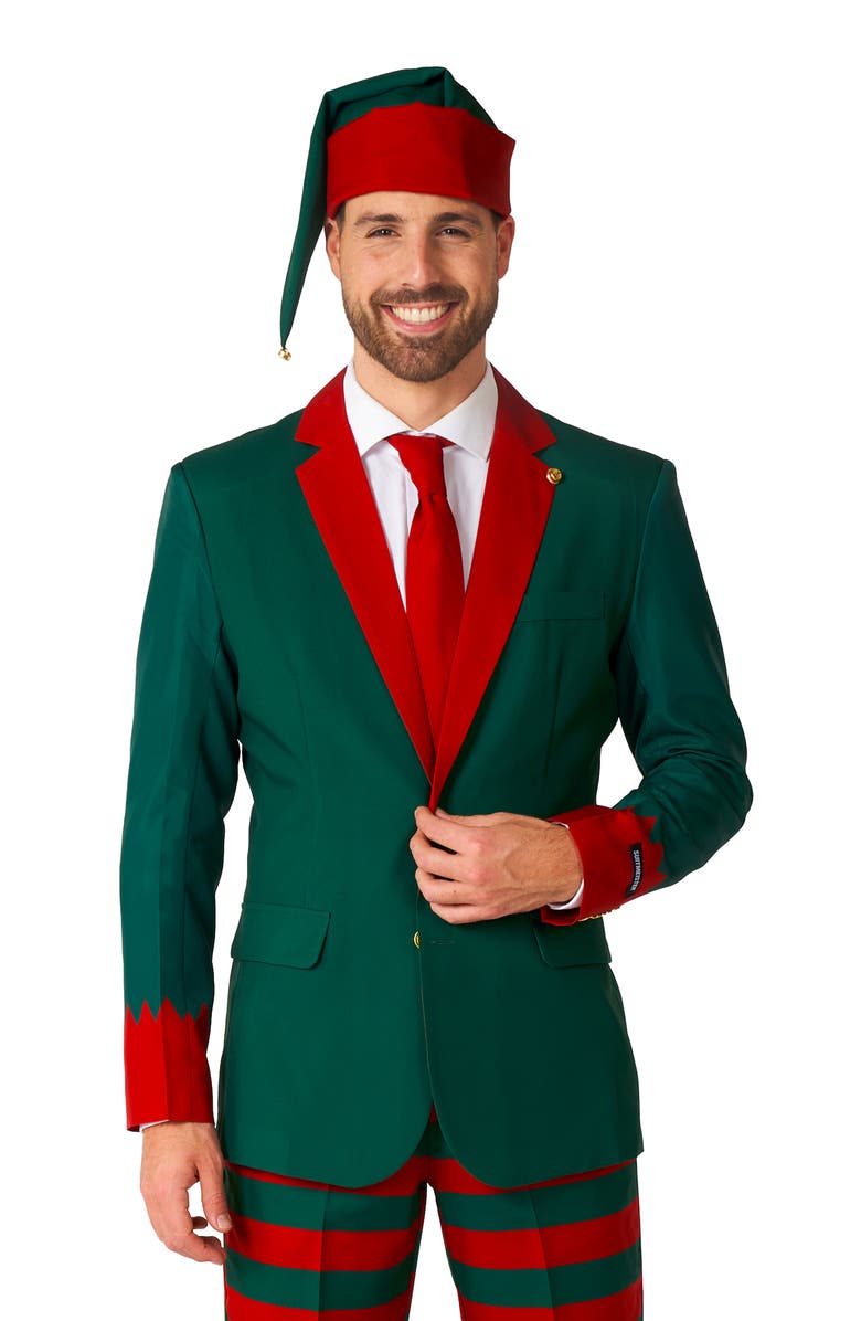 OppoSuits Santa's Elf Trim Fit Suit, Tie & Hat Set, Alternate, color, 
