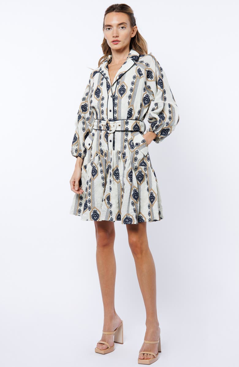 CIEBON Jasper Embroidered Long Sleeve Belted Shirtdress, Alternate, color, White Multi