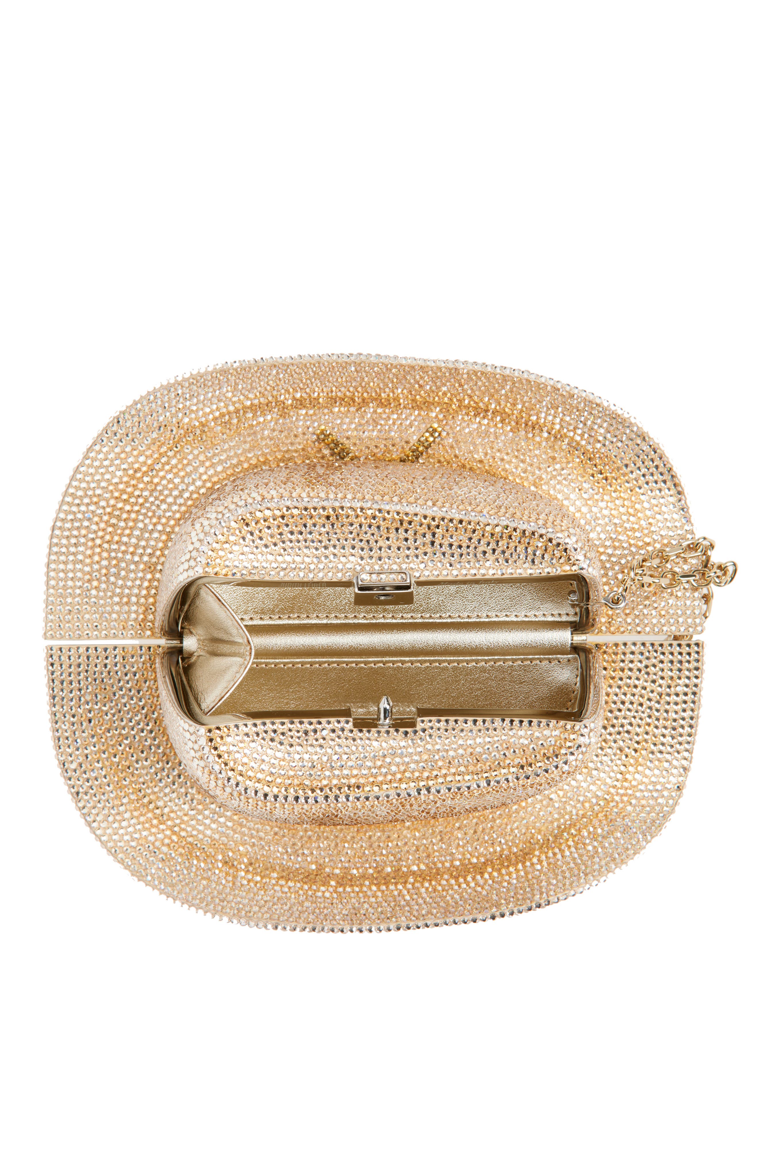 JUDITH LEIBER COUTURE Cowboy Hat Crystal Embellished Clutch, Alternate, color, Silver Prosecco Mult