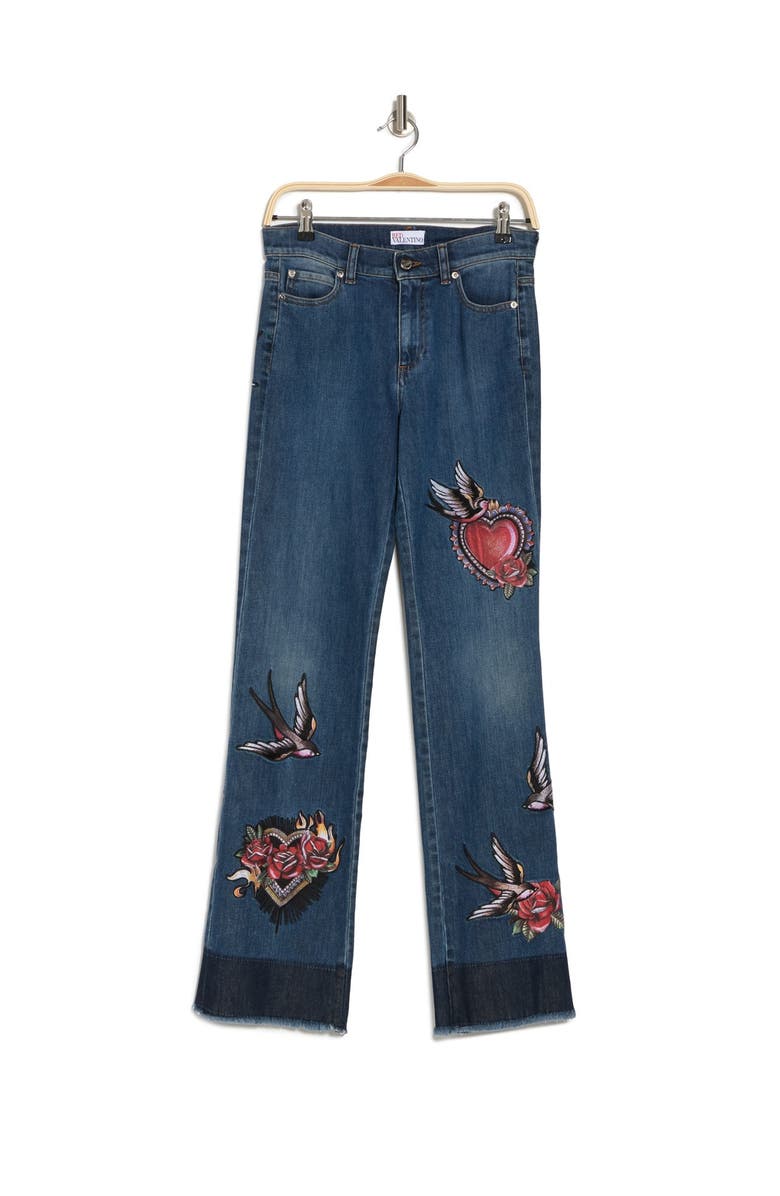 RED Valentino Swallow Embroidered Flared Jeans, Alternate, color,