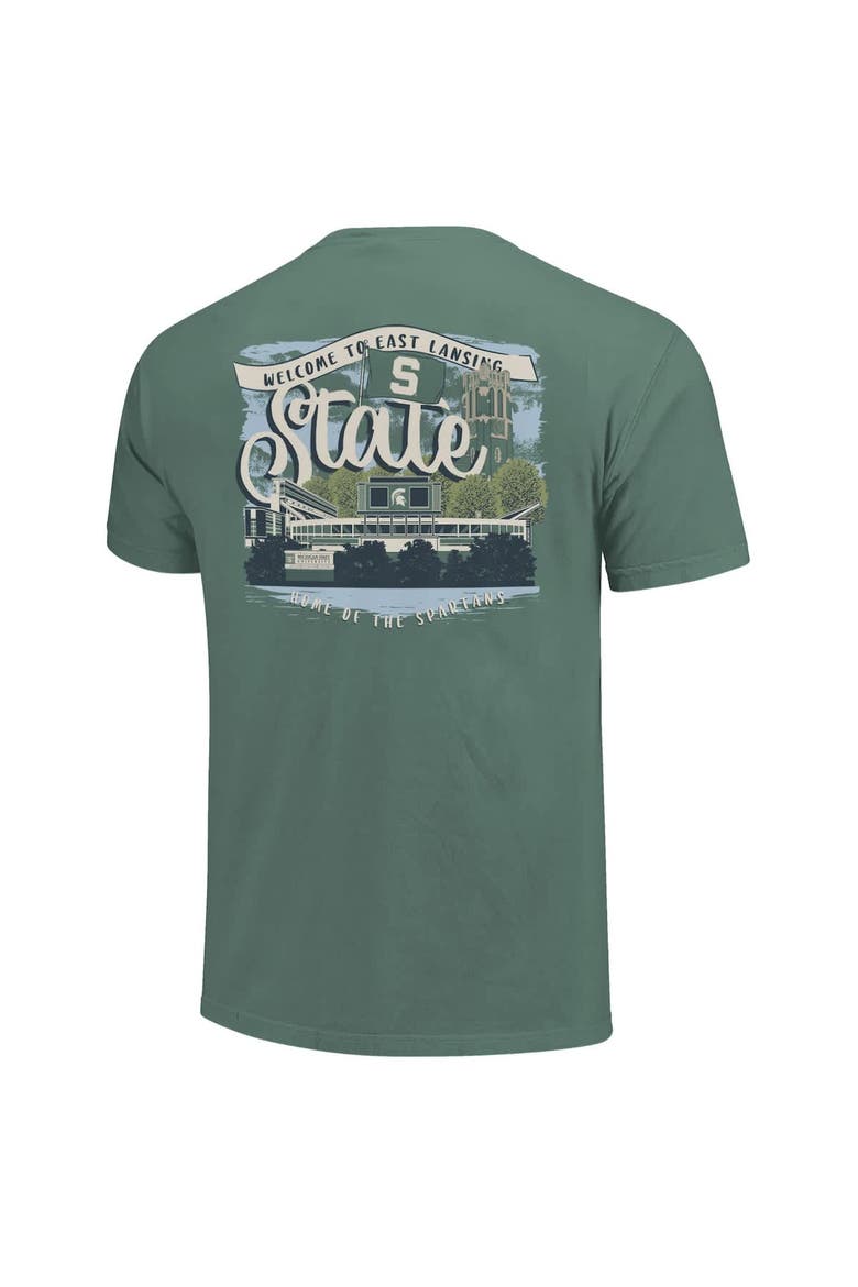 Women's Green Michigan State Spartans Comfort Colors Campus Scene Drawing Script T-Shirt, Alternate, color, Green