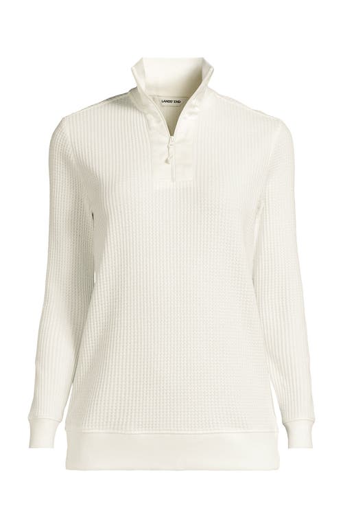 Lands' End Long Sleeve Waffle Quarter Zip Pullover In White