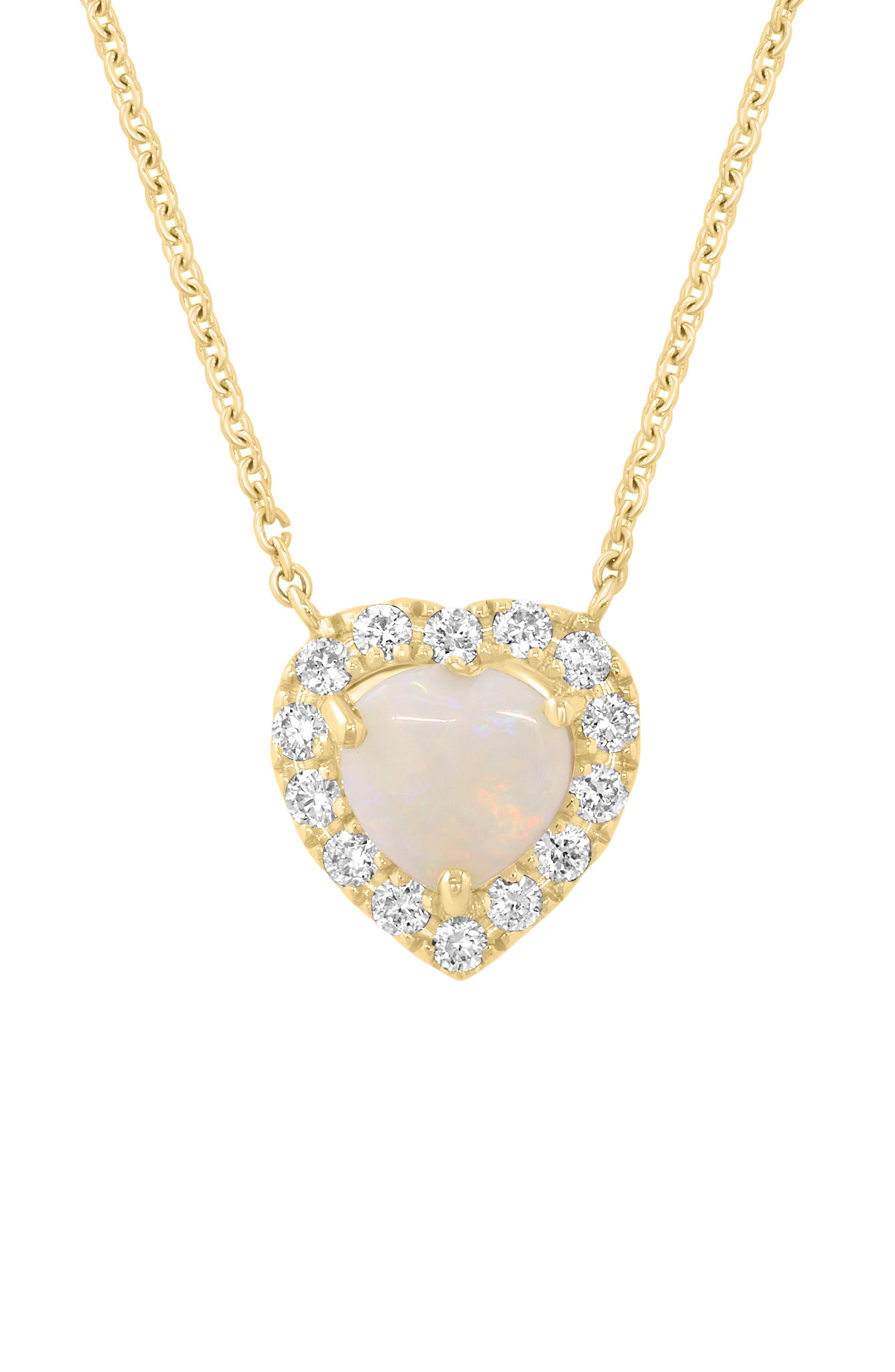 Opal Heart & Diamond Halo Pendant Necklace