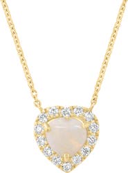 EFFY Opal Heart & Diamond Halo Pendant Necklace