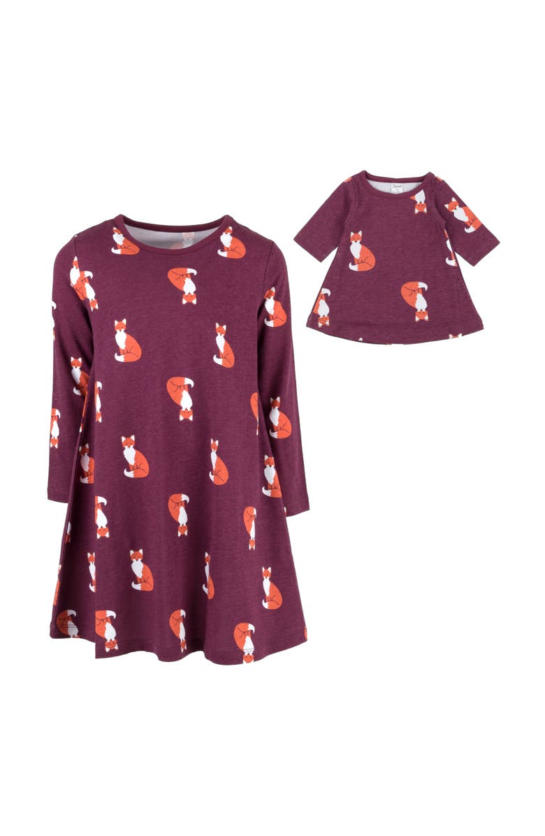 Leveret Girls Cotton Dress with Matching Doll Dress, Printed Design, Alternate, color, Fox