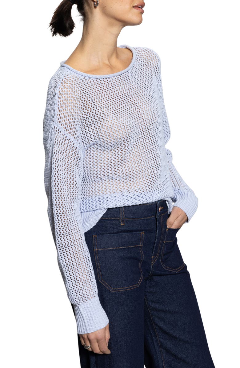 Sanctuary Cotton Open Knit Sweater, Alternate, color, Sky Blue