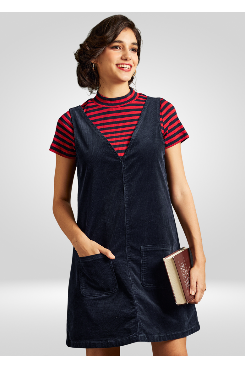 V-Neck Sleeveless Stretch Corduroy Jumper, Main, color, Midnight Sky