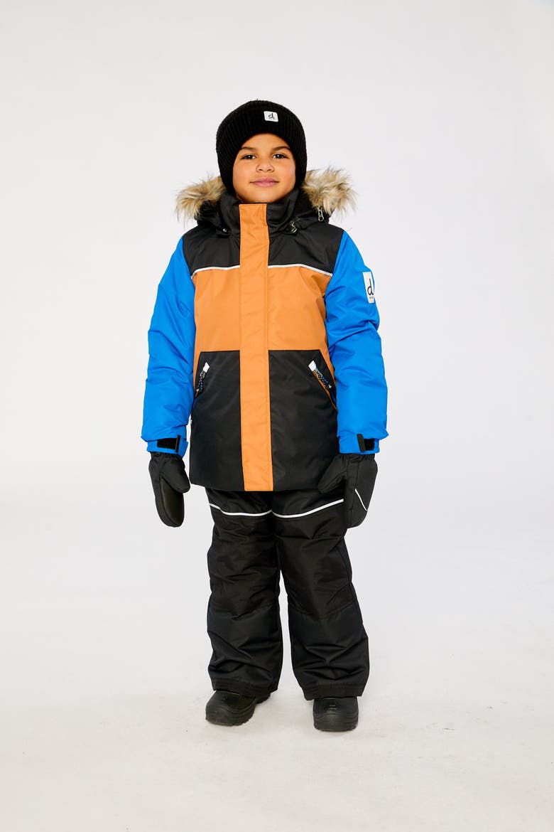 Discover Colorblock Jacket Snow Pants Two Piece Snowsuit, Alternate, color, Noir, Brown and Blue