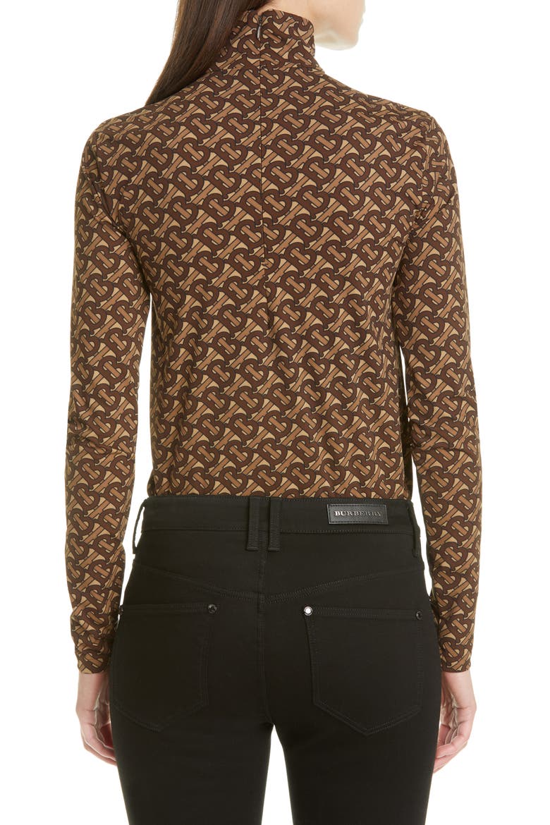 Trancura TB Monogram Print Stretch Jersey Top, Alternate, color, BRIDLE BROWN IP PTTN