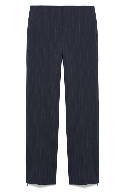 Mango Chalk Stripe Straight Leg Trousers In Dark Navy