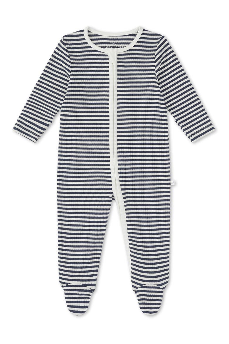Rib Fitted One-Piece Footed Pajamas, Main, color, NAVY STRIPE