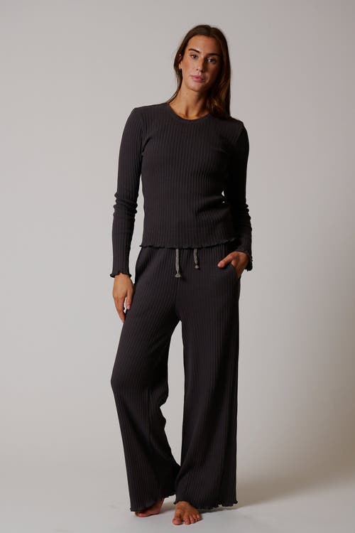 Leisure Lab Cotton Rib Long Sleeve In Charcoal