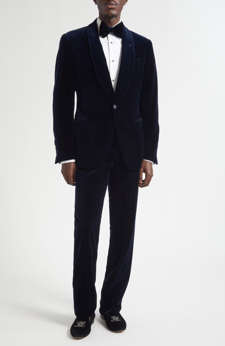 Ralph Lauren Purple Label Gregory Velveteen Tuxedo Pants, Alternate, color, Navy
