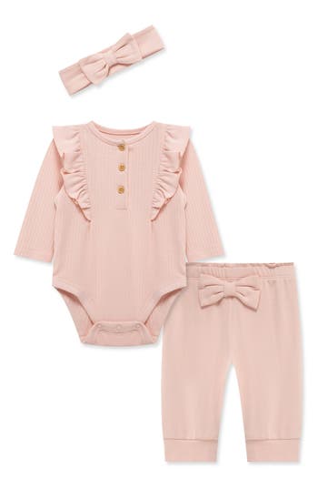 Little Me Long Sleeve Bodysuit, Pull-on Pants & Headband Set In Metallic