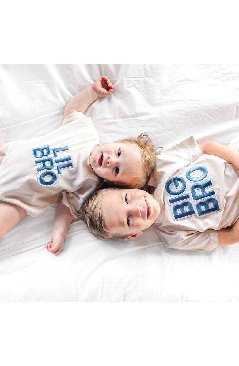 Sweet Wink Lil Bro Embroidered Patch Short Sleeve Romper, Alternate, color, Natural