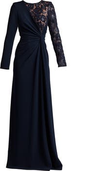 Tadashi Shoji Lace & Sequin Long Sleeve Gown