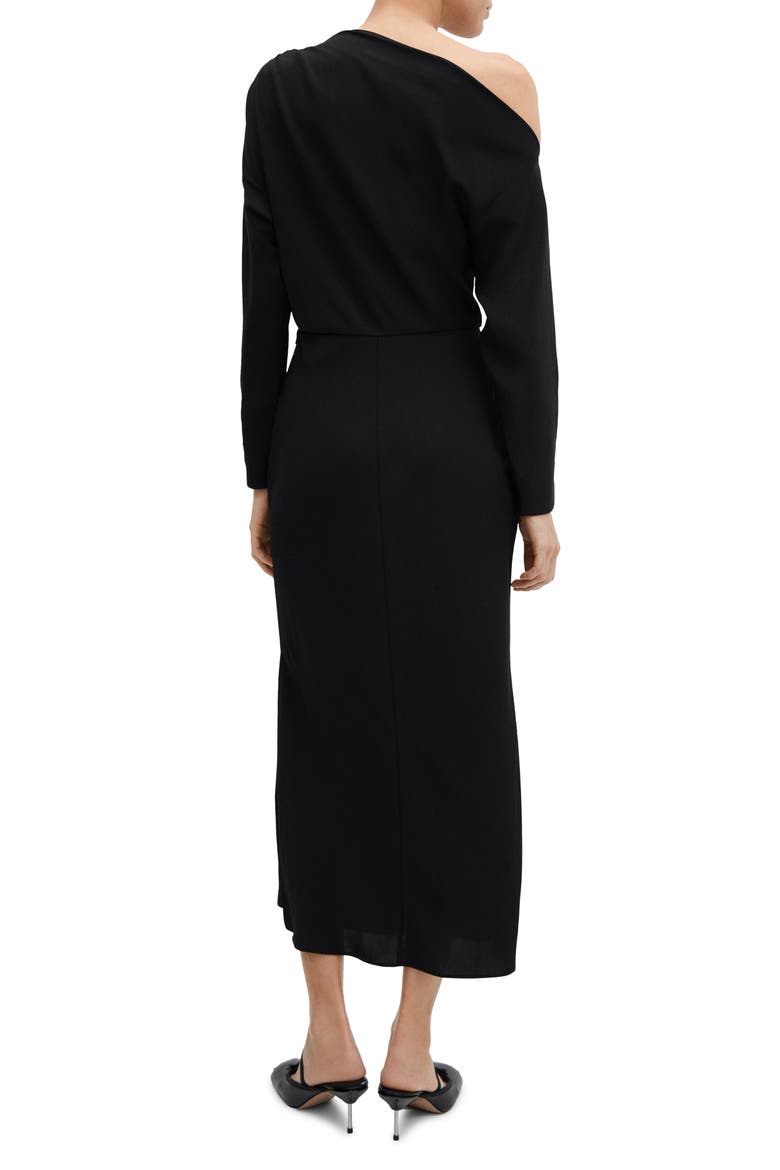 Off the Shoulder Long Sleeve Midi Dress, Alternate, color, BLACK