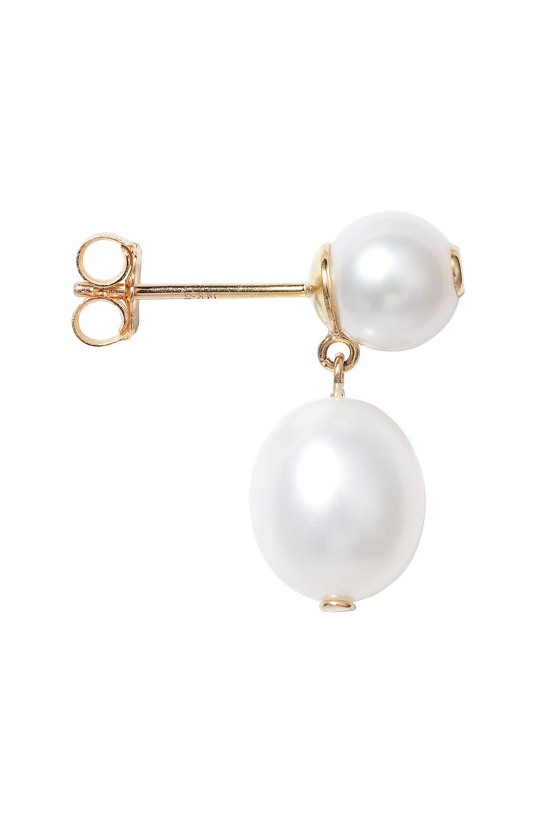 Poppy Finch Freshwater Pearl & Emerald Drop Earrings, Alternate, color, Emerald/ 14K Yellow Gold