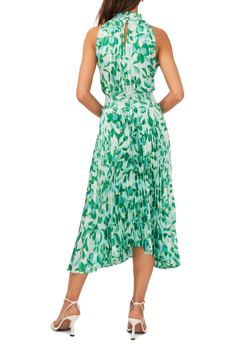Floral Pleated Sharkbite Hem Midi Dress, Alternate, color, DEWY BLUE