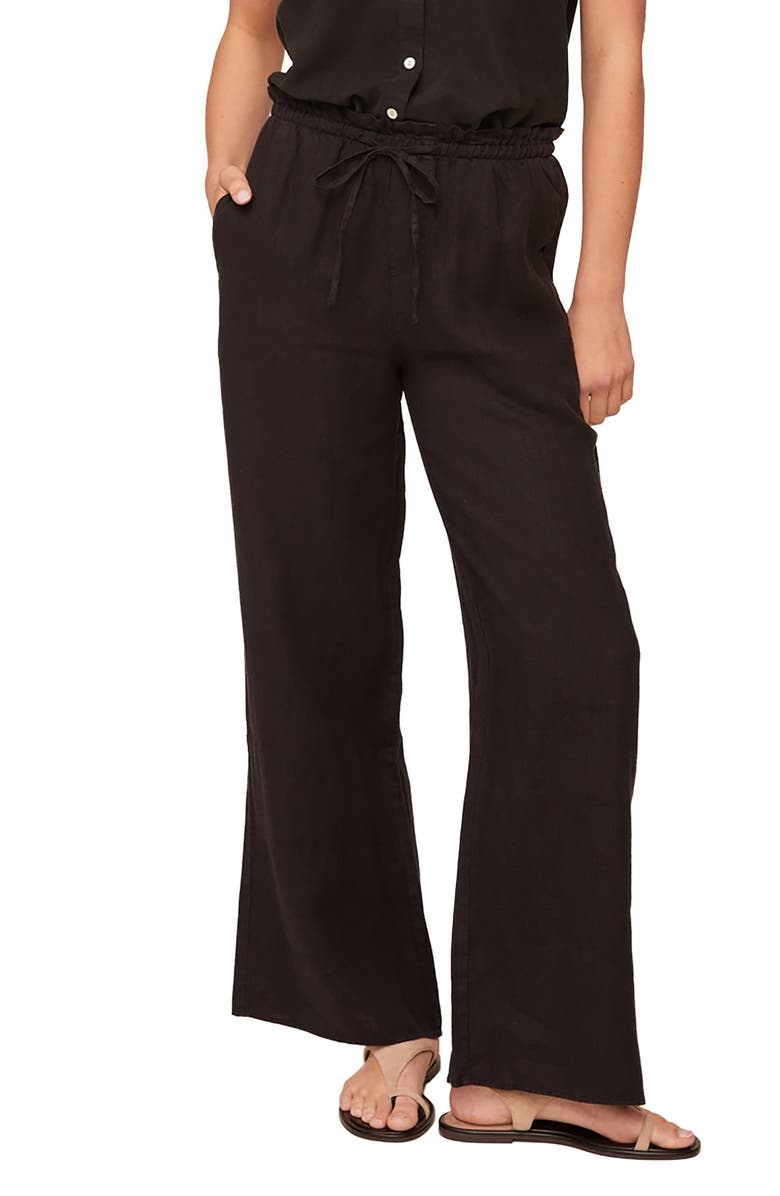 Bella Dahl Ruffle Waist Wide Leg Linen Pants, Main, color, Black