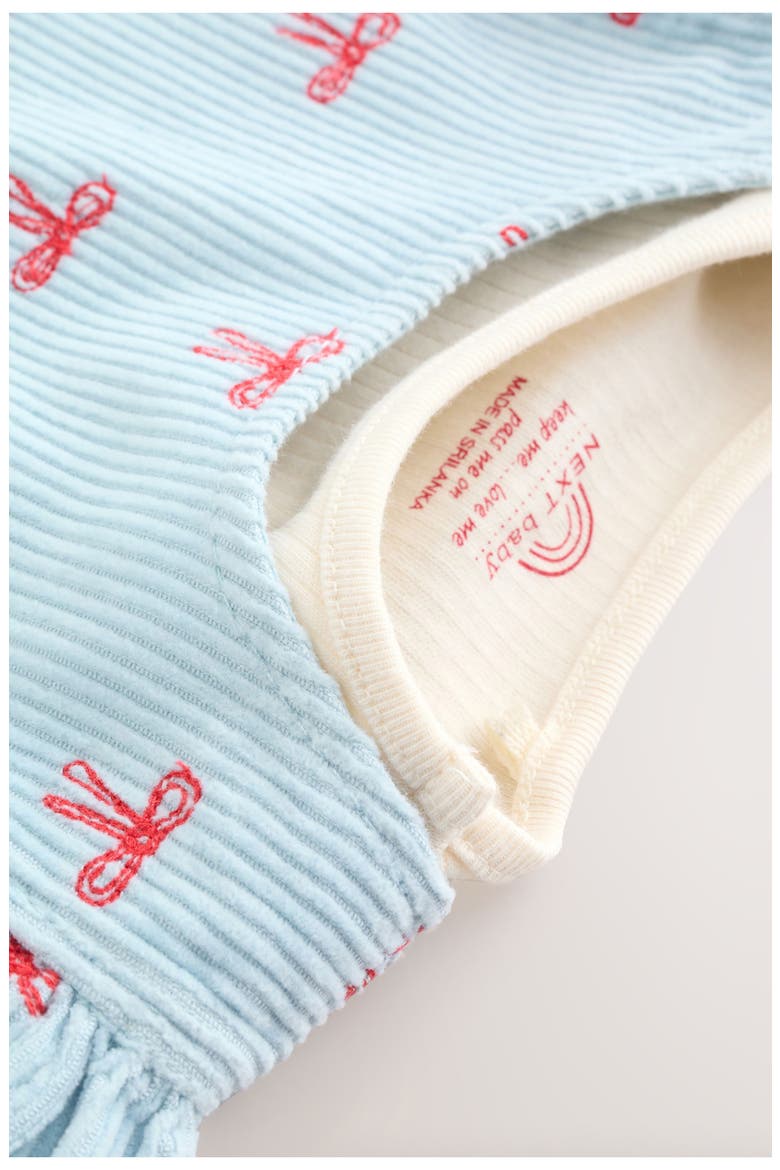 Bow Corduroy Pinafore Dress, Bodysuit & Socks Set, Alternate, color, BLUE