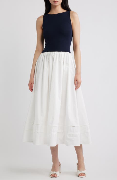 Mixed Media Lace Inset Midi Dress