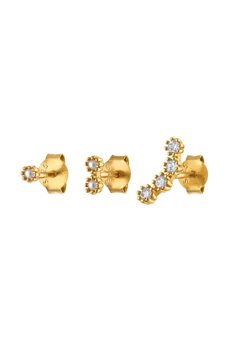 Outofoffice Gold Pearl Pavé Trio Stud Earring Set, Main, color, Gold