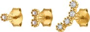 Outofoffice Gold Pearl Pavé Trio Stud Earring Set
