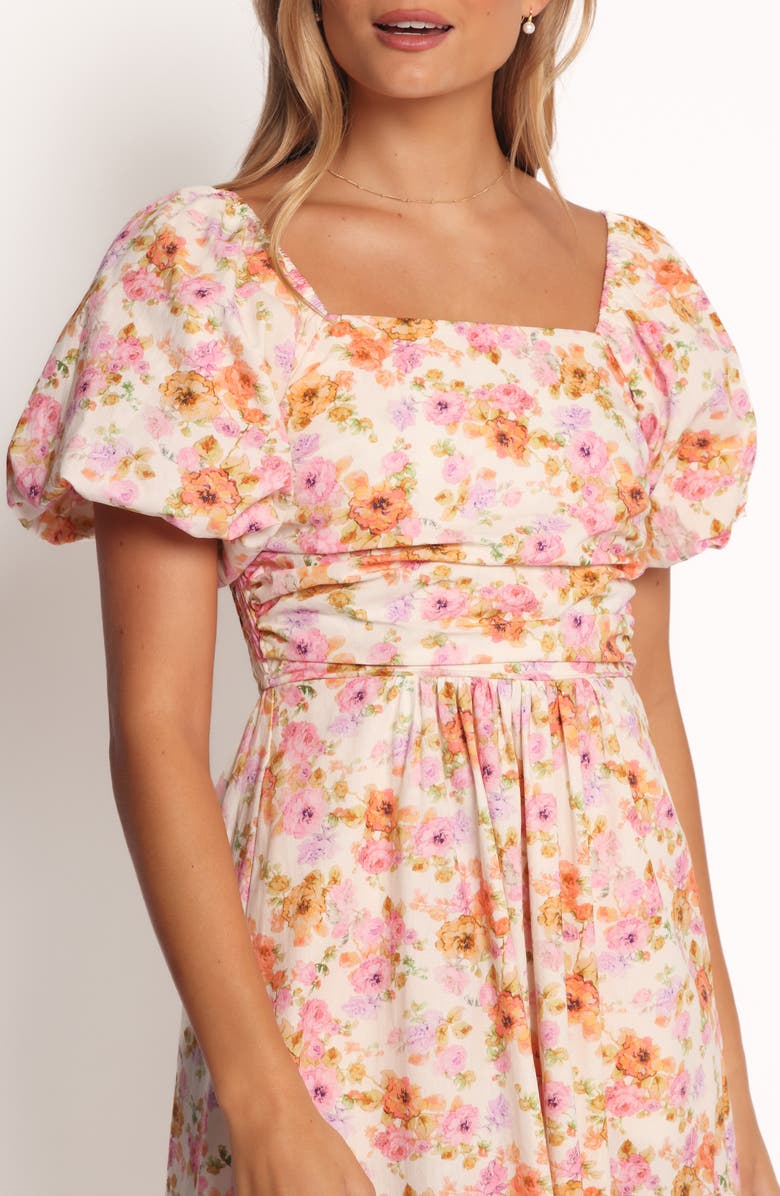 Clo Floral Puff Sleeve Cotton Midi Dress