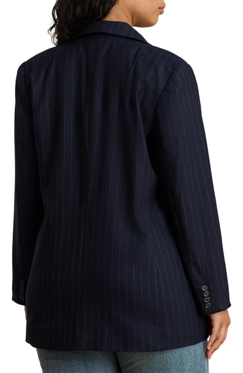 Ralph Lauren Plus Size Double-breasted Pinstripe Twill Blazer In Blue