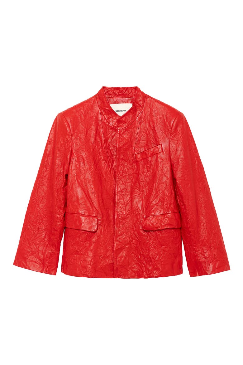 Veryn Cuir Crinkled Leather Jacket, Alternate, color, LOVE
