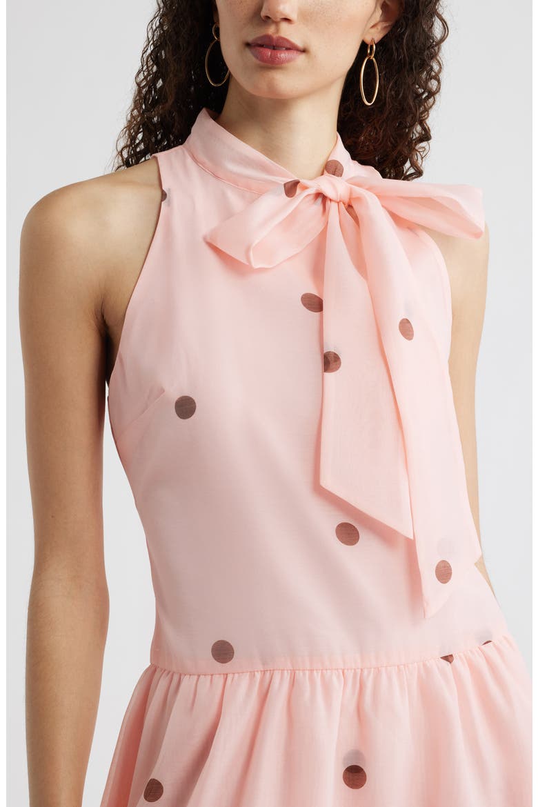 Tie Neck Tiered Minidress, Alternate, color, PINK BROWN LISA DOT