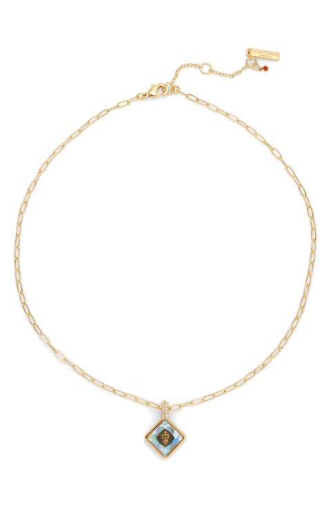 Square Stone Eagle Pendant Necklace